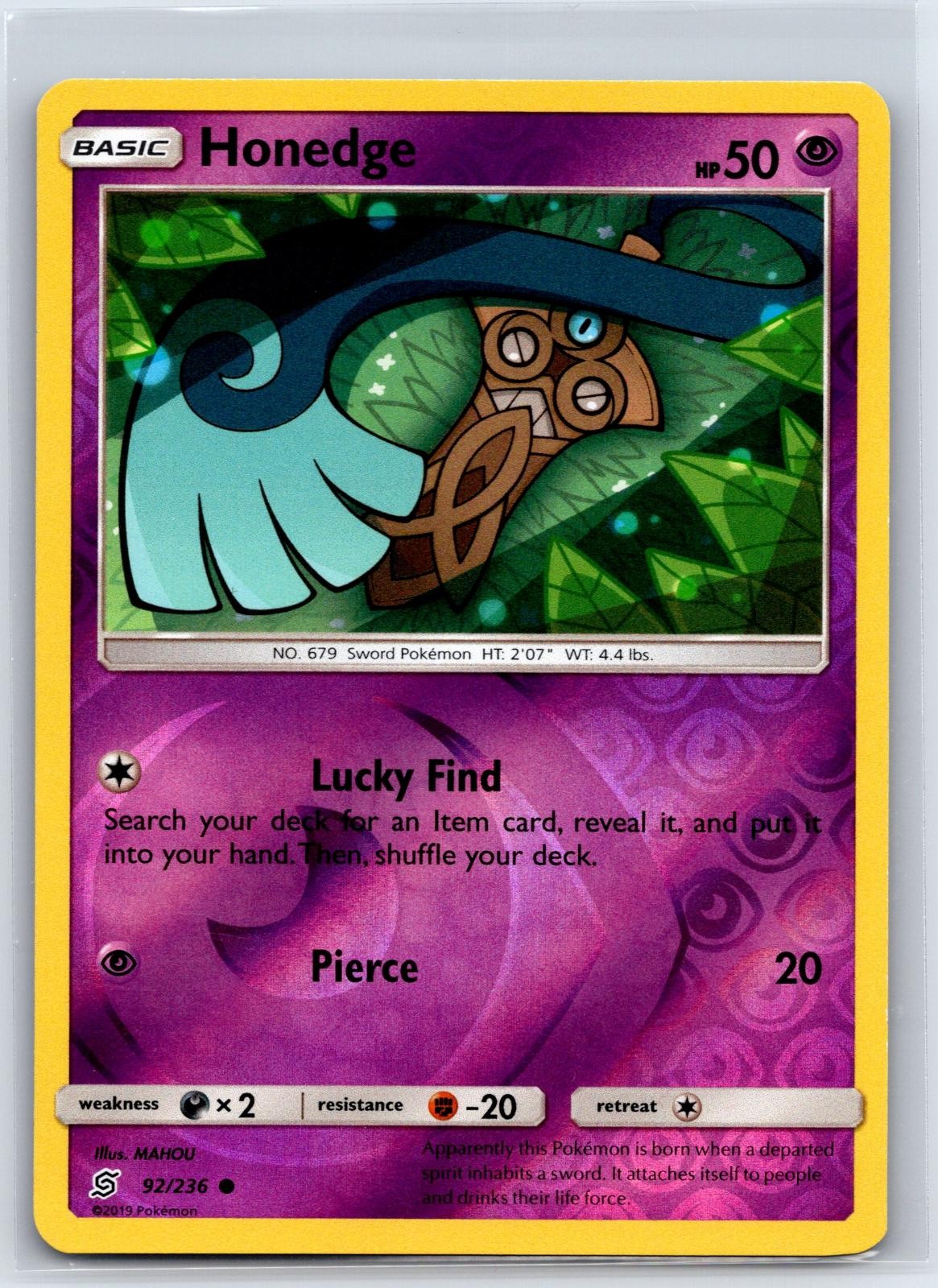Honedge 92/236 Common Unified Minds Pokemon Reverse Holo NM/M 427-20