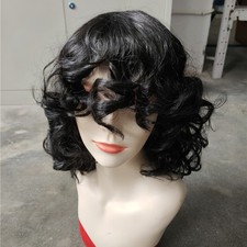 Women Black Fluffy Medium Afro Curly Wigs Loose Explosion Curls Full Wig Party