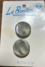 Button  Le Bouton 2 mottled gray on card round shiny 7/8" craft sew VTG