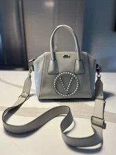 Valentino by Mario Valentino MINIMI ROCK V-LOGO Gray Leather Crossbody Handbag