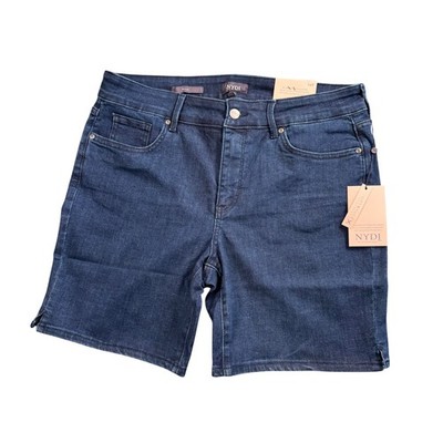 NYDJ Ella Denim Shorts Lift Tuck Stretch Petite Dark Wash Indigo Preppy NWT 14P
