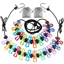 2 Pack Camping Clothesline Portable 12 Clothespins, Camping Accessories Trave...