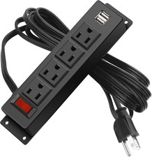 Wall Mount Power Strip with 4 Outlet, Mountable Power Strip with 2 USB Ports, 4-