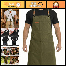 Adjustable Canvas Chef Apron for Men  Women, Cotton, Cross-Back, 5 Pockets