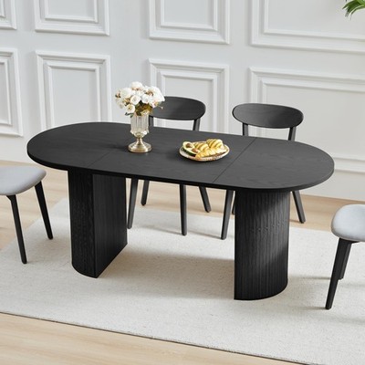 70.8''Dining Table 4-6 People,Oval Kitchen Table Semi-Cylindrical Legs Base,Black