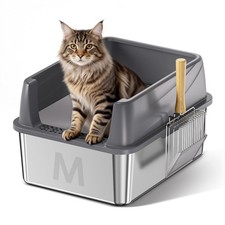 Stainless Steel Litter with Lid: Metal Cat Litter for Small Cats with Scoop, ...