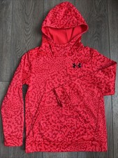 Under Armour Boys Youth Medium Red Fleece Tech Camo Print Pullover Hoodie