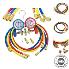 Heavy-Duty 60" Refrigerant Charging Hoses with Manifold Gauge - High Pressure