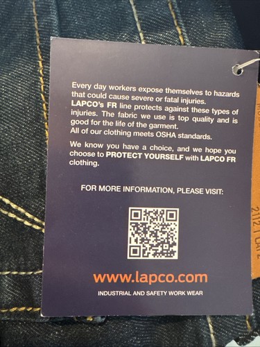 Pantalones de mezclilla LAPCO FR modernos para hombre 33x34 resistentes al fuego costuras ropa de trabajo NUEVO - Imagen 9 de 9