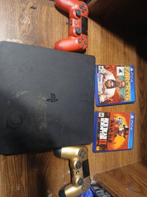 Ps4 Slim Used. Runs Works Comes With Two Controllers Two Games And Cords