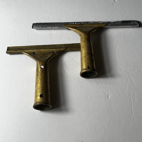 2 Vintage Brass Window Squeegees Steccone Morse-Starrett & Ettore Made USA
