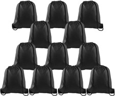 12 Pcs Drawstring Backpack Bags, Black Sport Gym Sack, Cinch Bags Bulk