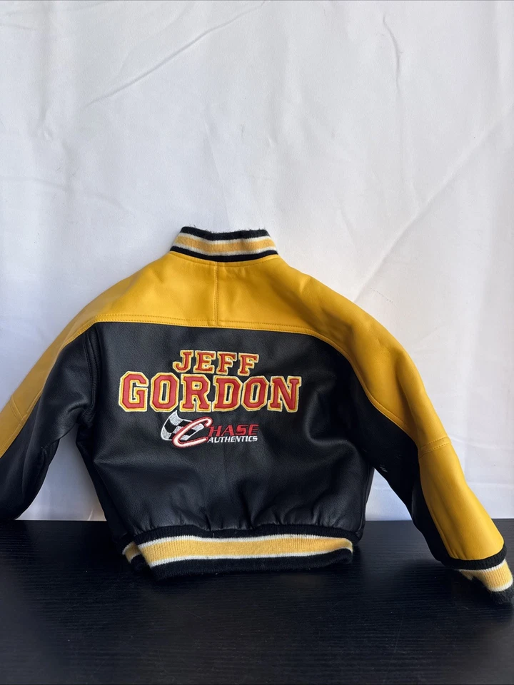 Jeff Gordon 24 Boys Chase Authentics Jacket Yellow Black Faux Leather Snap Sz 2 - Image 3 of 4