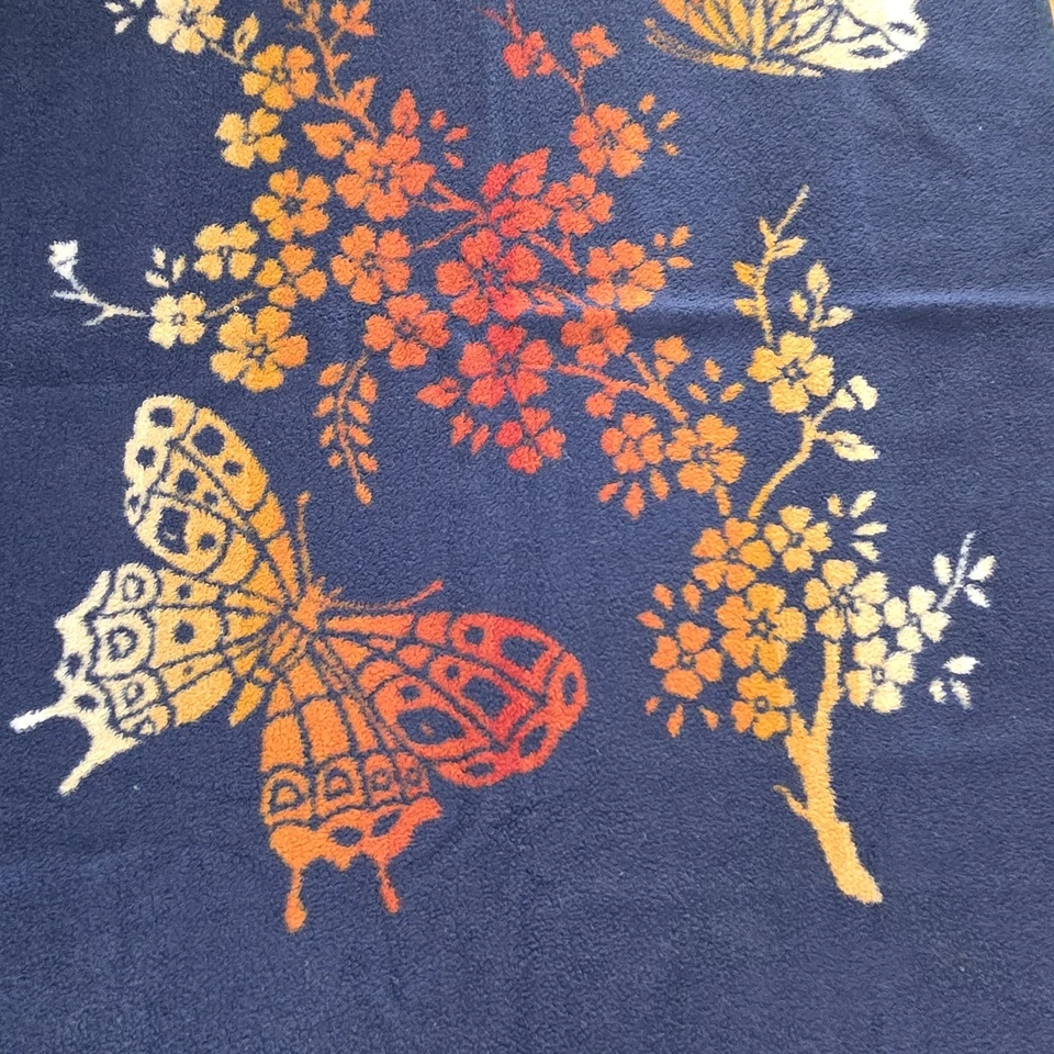 Tac Vintage Acrylic Blanket Butterflies Flowers Stripes Reversible MCM Look READ - Image 3 of 4
