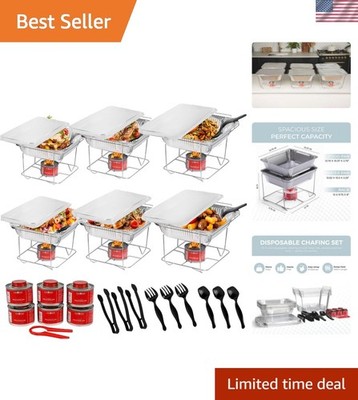 6 Pack - Disposable Chafing Dish Buffet Set, Half Size Pans, Welded Body Food...
