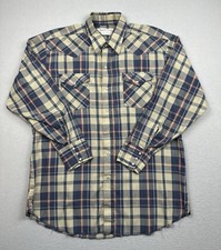 Vintage Ranch & Town Shirt Mens 17- 34 Western Plaid Pearl Snap Made In USA