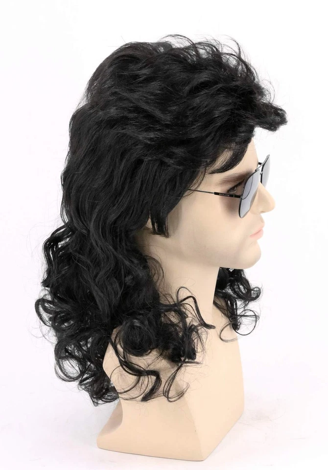 Мужская 80-х кефаль парик - черный кудрявый панк рокер стиль для костюмов на Хэллоуин - Изображение 4 из 4