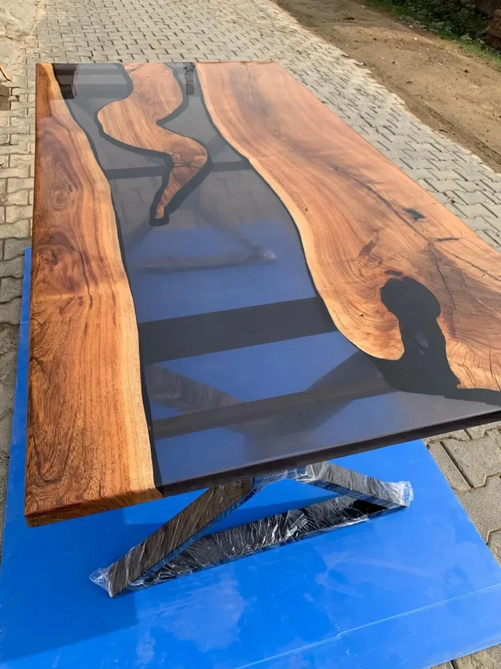 Handmade Live Edge River Dining Table Top Epoxy Resin Wood - Image 3 of 4