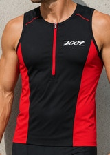 Zoot Cycling Jersey Mens Size Small Black Red Sleeveless 1/4 Zip Triathlon