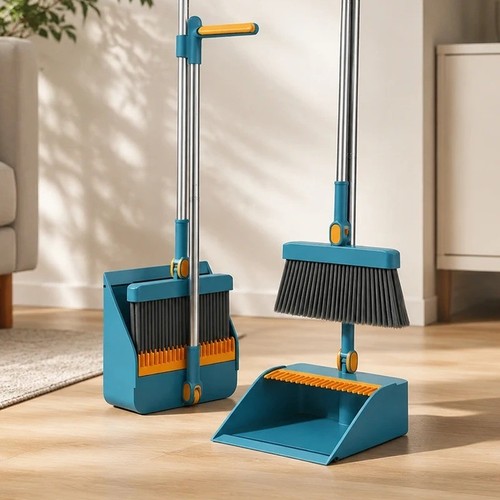Long Handled Dustpan and Brush Set Strong Metal Handle Dust Pan & Broom ...