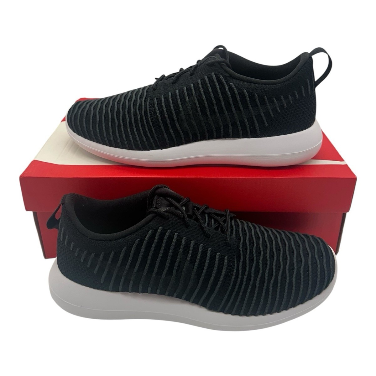Nike Roshe Two Flyknit Shoes Mens Sz Black/Dark Grey/White