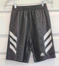 Adidas Youth Gray AEROREADY Athletic Shorts Diagonal White Stripes Sz L 14/16 