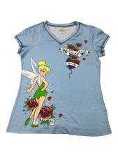 Disney Tinkerbell Pajama Top Womens Large Blue Cotton NWT Slim Fit Sleepwear NOS