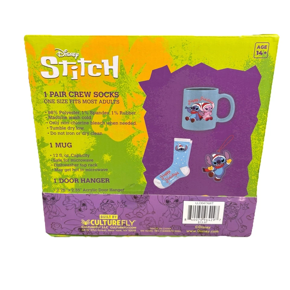 Disney Stitch Culturefly 3 Piezas Felices Fiestas Set de Regalo Taza Calcetines Decoración Navidad Foto 3 de 3