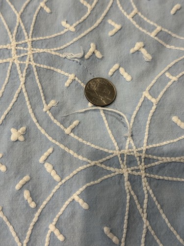 Vintage Sky Blue 'Double Wedding Ring' 98 x 84 Inch Chenille w/3 Inch Fringe - Picture 17 of 17