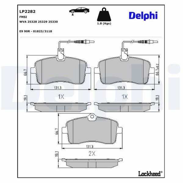 Bremsbelagsatz Scheibenbremse Delphi LP2282 FüR 407 Peugeot Sw Hdi 110 6D9HZC-image