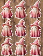 Pink Ghost Witch Die Cut Vinyl Stickers Set Scrapbooking Laptop Water Bottle