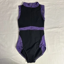 Jo & Jax Zipper Front Cutout Back Black Purple Gymnastics Dance Leotard LC