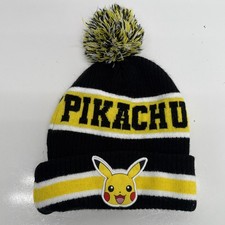 Pokemon Pikachu Knit Beanie Hat Cap pom pom 2024 Black Yellow
