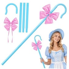 43in Shepherd Staff, Adjustable Hook Cane for Halloween Cosplay - Pink and Blue