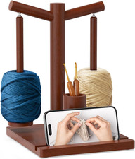 Magnetic Rotating Wooden Yarn Holder with 2 Spindles for Knitting and Crocheting