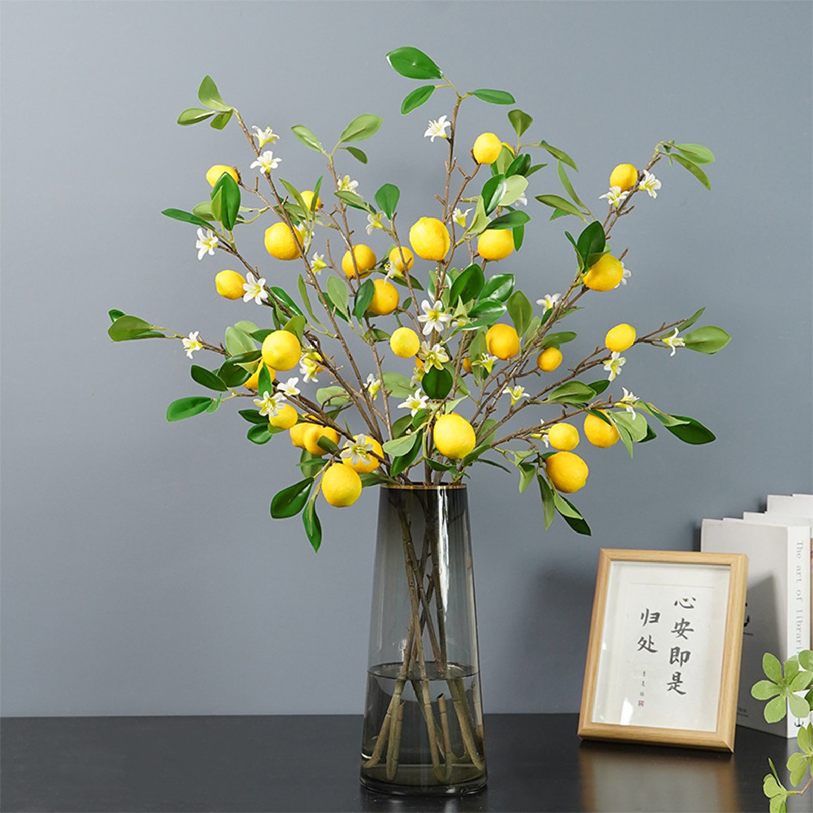 Artificial Lemon Branch 7 Heads Simulated Lemon Decor With Leaves Foam Fruits