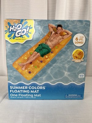 H2O GO ! Bestway Summer Colors Floating Mat Orange 6 ft. long With Comfy Pillow