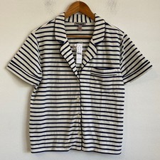 J Crew Dreamy cotton-blend short-sleeve TOP pajama stripe Small Ivory dark