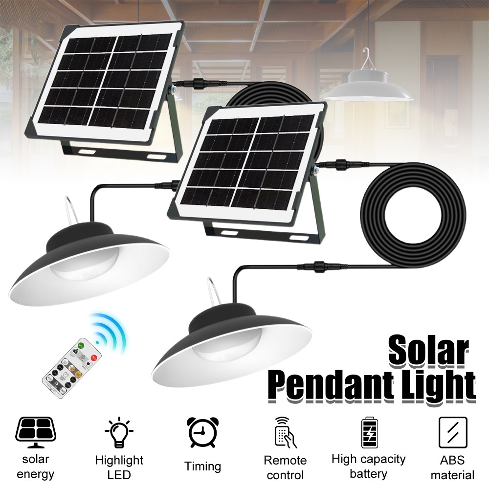 2 Pack LED Solar Power Pendant Lights In/Outdoor Gazebo Porch Hanging Shed US