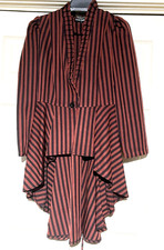 Womens Victorian/Dickens brown/black stripe tailcoat jacket button front Size L