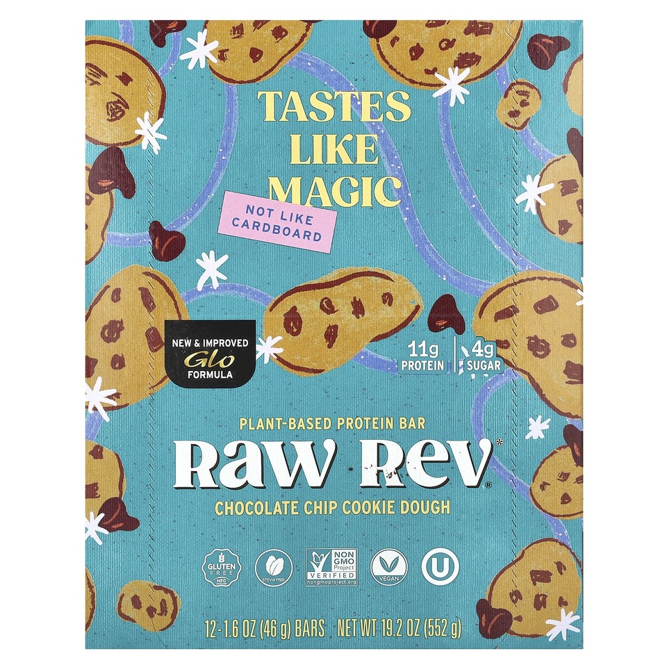 Plant-Based Protein Bar, Chocolate Chip Cookie Dough, 12 Bars, 1.6 oz (46 g)