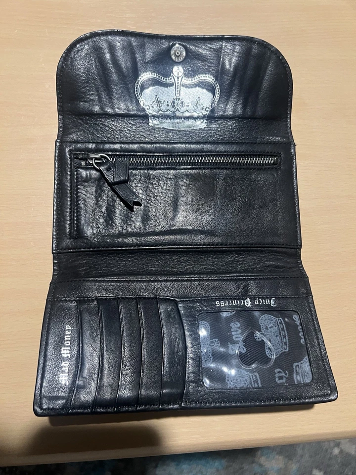 Cartera de cuero genuino negra Y2K vintage Juicy Couture Foto 3 de 3