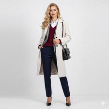 Everlane Overcoat Womens L Beige Wool Modern Elegant Minimalist Longline Winter