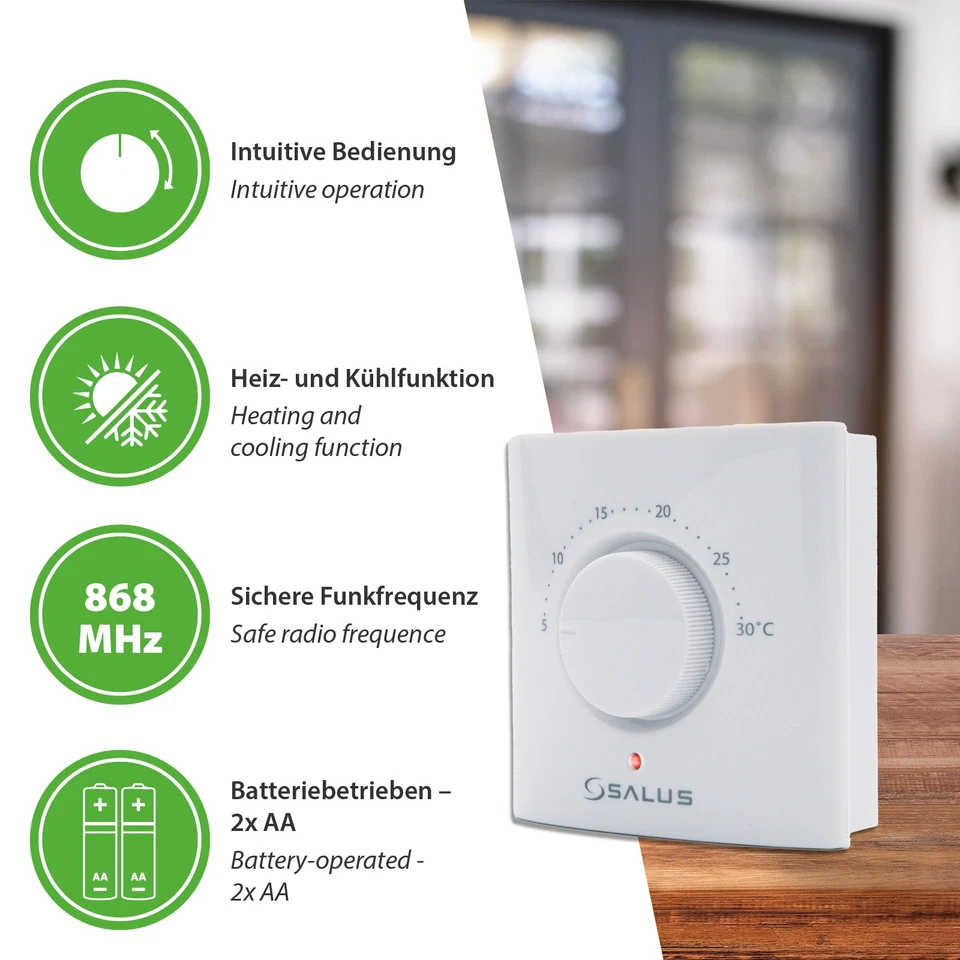 Salus Funk-Raumthermostat Thermostat Heizung Regler Analog Steuerung Set  - Bild 2 von 4