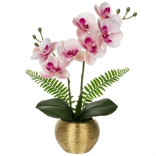 Fake Orchid Fake Plant 13''Pink Orchids Artificial Flowers with Gold Ceramic ...