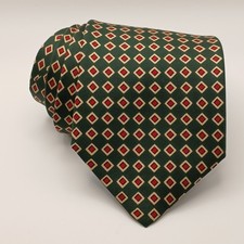 Brooks Brothers Makers All Silk Geometric Green with red diamonds Tie 3.625x57"