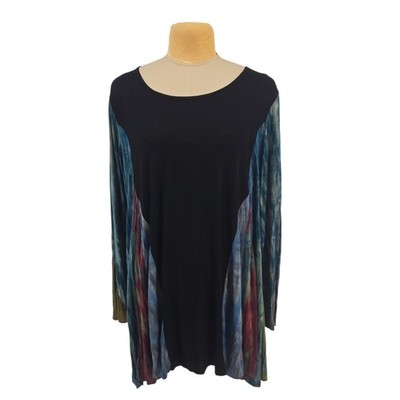 GreaterGood Tunic Top Women 2X Black Tie Dye Long Sleeve Rayon Boho Artsy