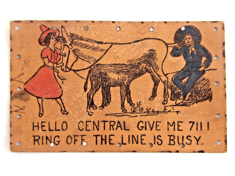 vintage LEATHER 1907 postmark POSTCARD western COWGIRL COWBOY horse DELTA OHIO