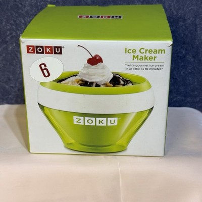 Zoku Ice Cream Maker w/Green Bowl, Spoon & Instruction/Recipe Book 6015L