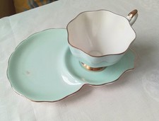 Queen Anne fine bone china Tennis Set Tasse und Tablett türkis Goldrand